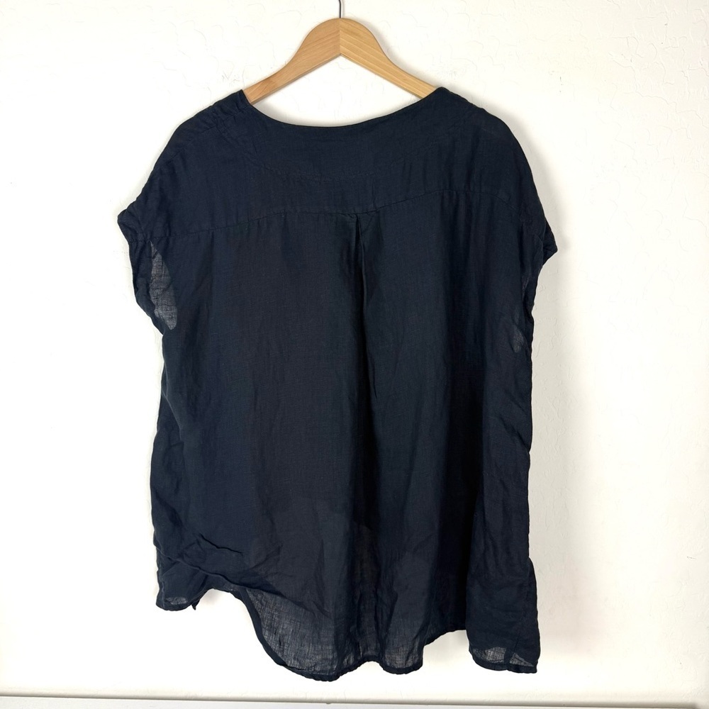 Banana Blue Australia Solid Black 100% Linen Splash Top - Picture 6 of 7